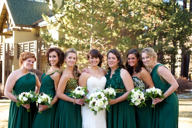 bridesmaids green dress gold