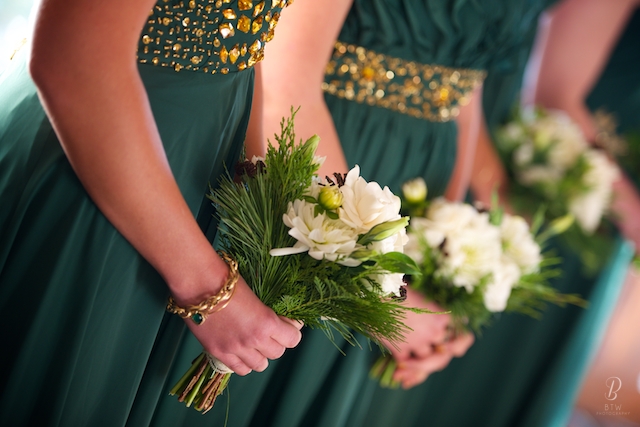 bridesmaids green gold dress
