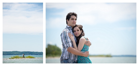 Engagement session on the beach and an island in Elk Rapids Michigan near Traverse City