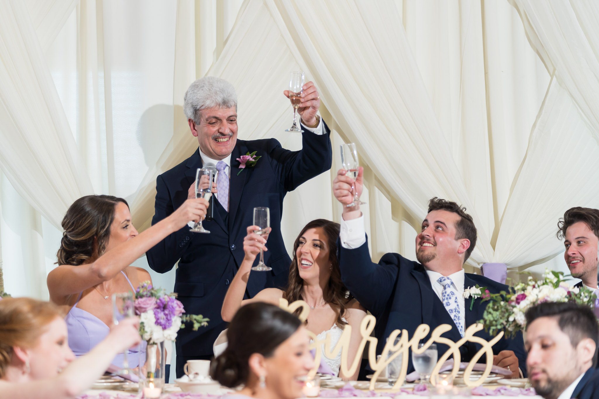 father of the bride gives a toast at the Italian American Cultural Society Wedding reception