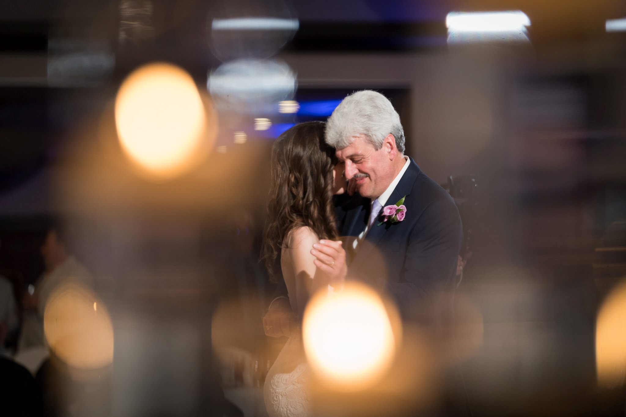 bride and her father dance in candle light at an Italian American Cultural Society Wedding reception