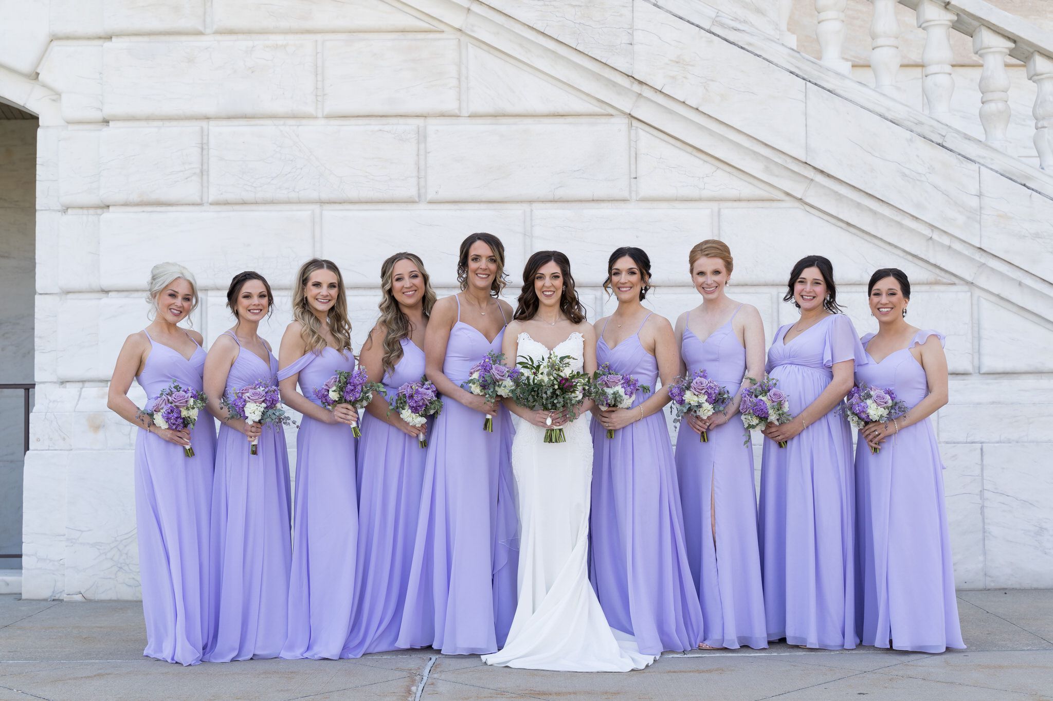 bridesmaids wearing a pastel purple at the Detroit Institute of Arts