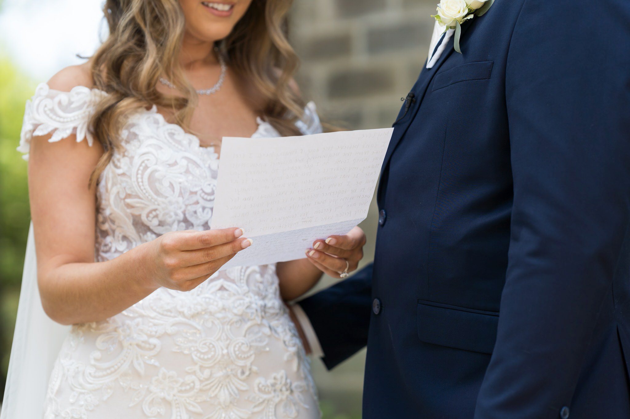 a close up of a letter with the bride reading it
