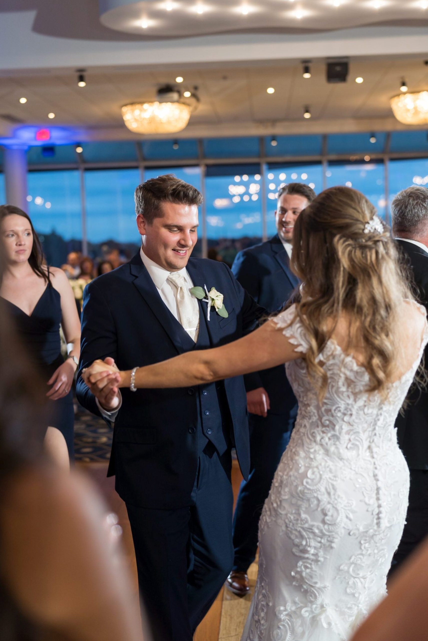bride and groom dancing at their MacRay Harbor wedding reception