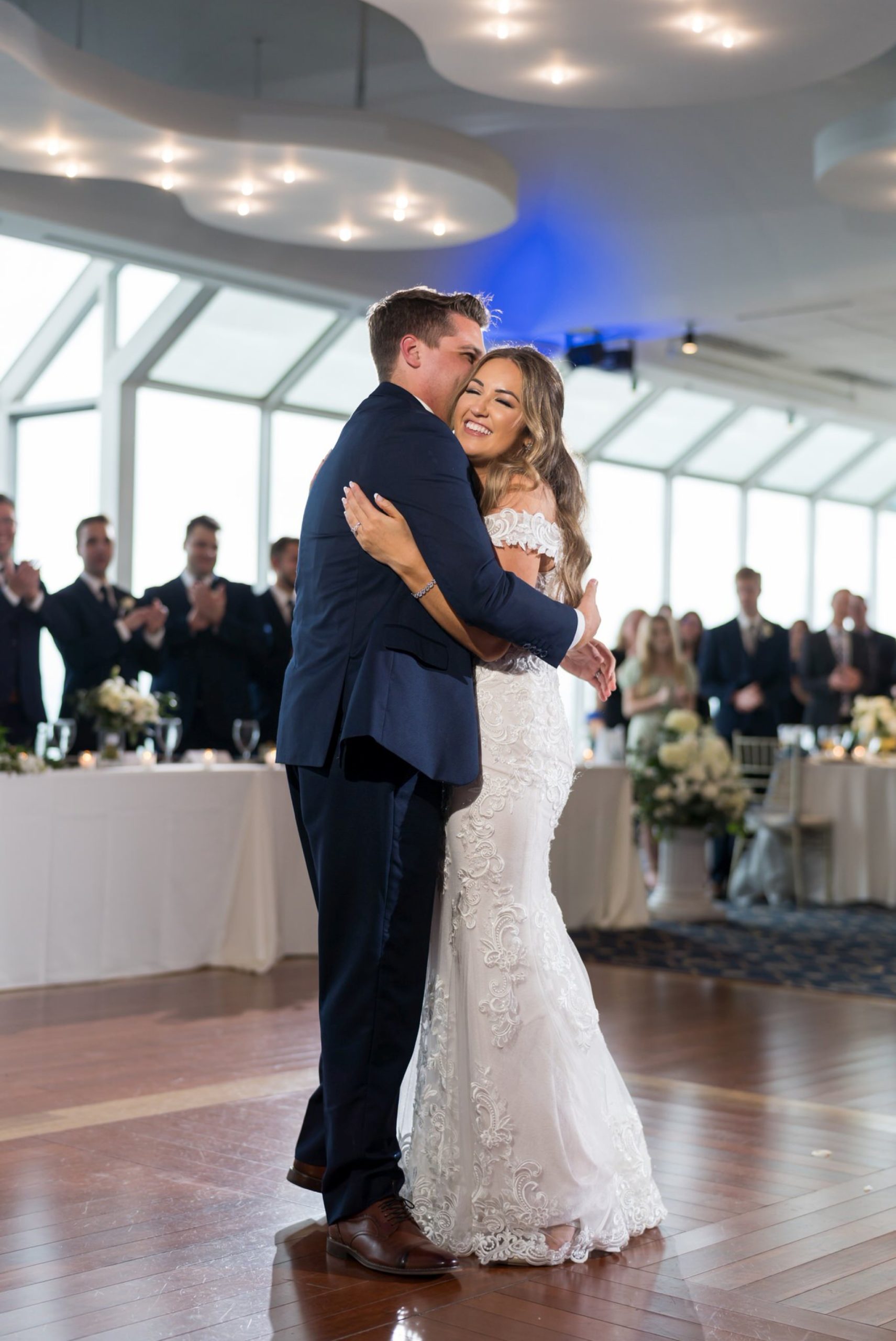 bride and groom share a first dance at their MacRay Harbor wedding reception