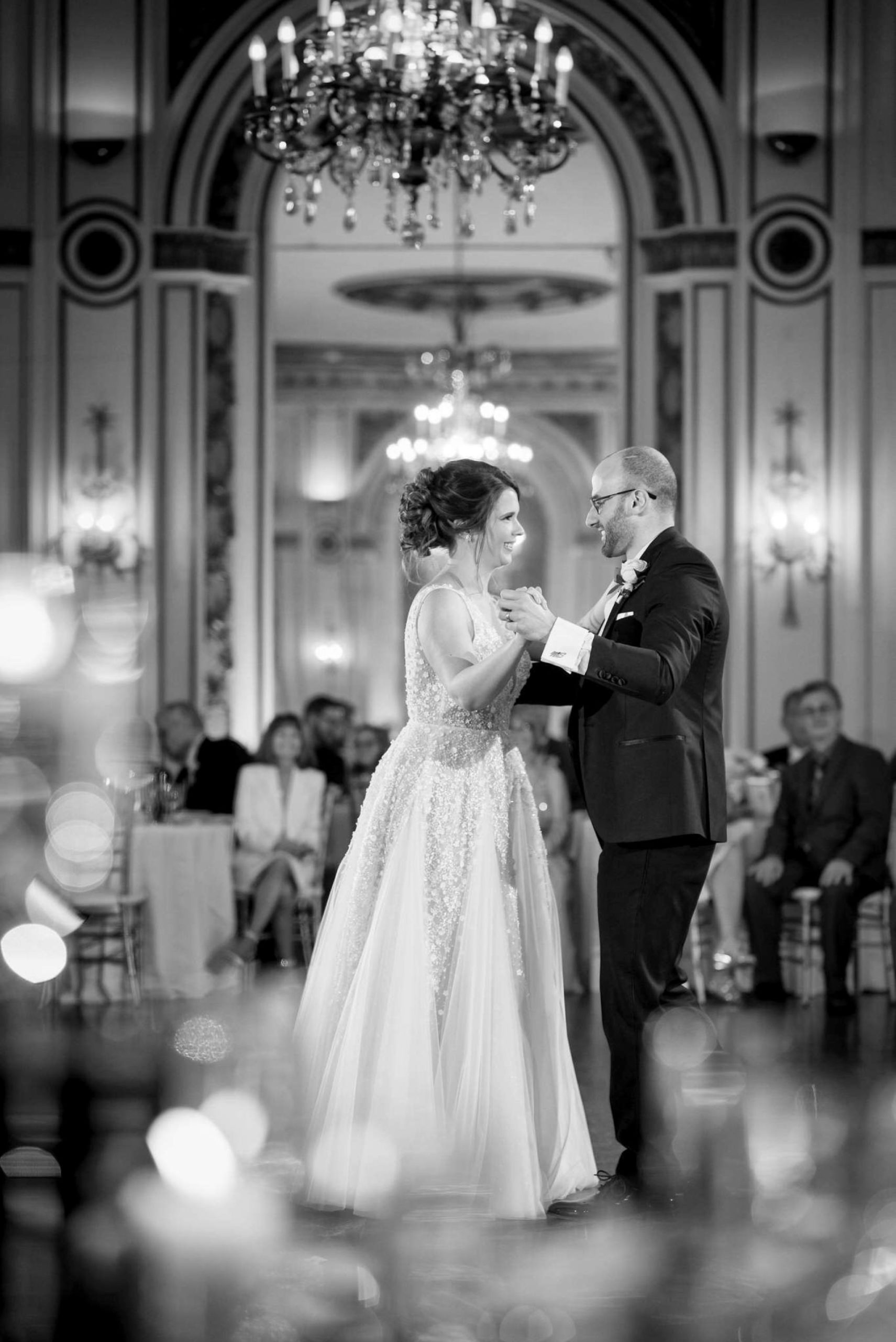bride and groom dance at their Colony Club wedding 