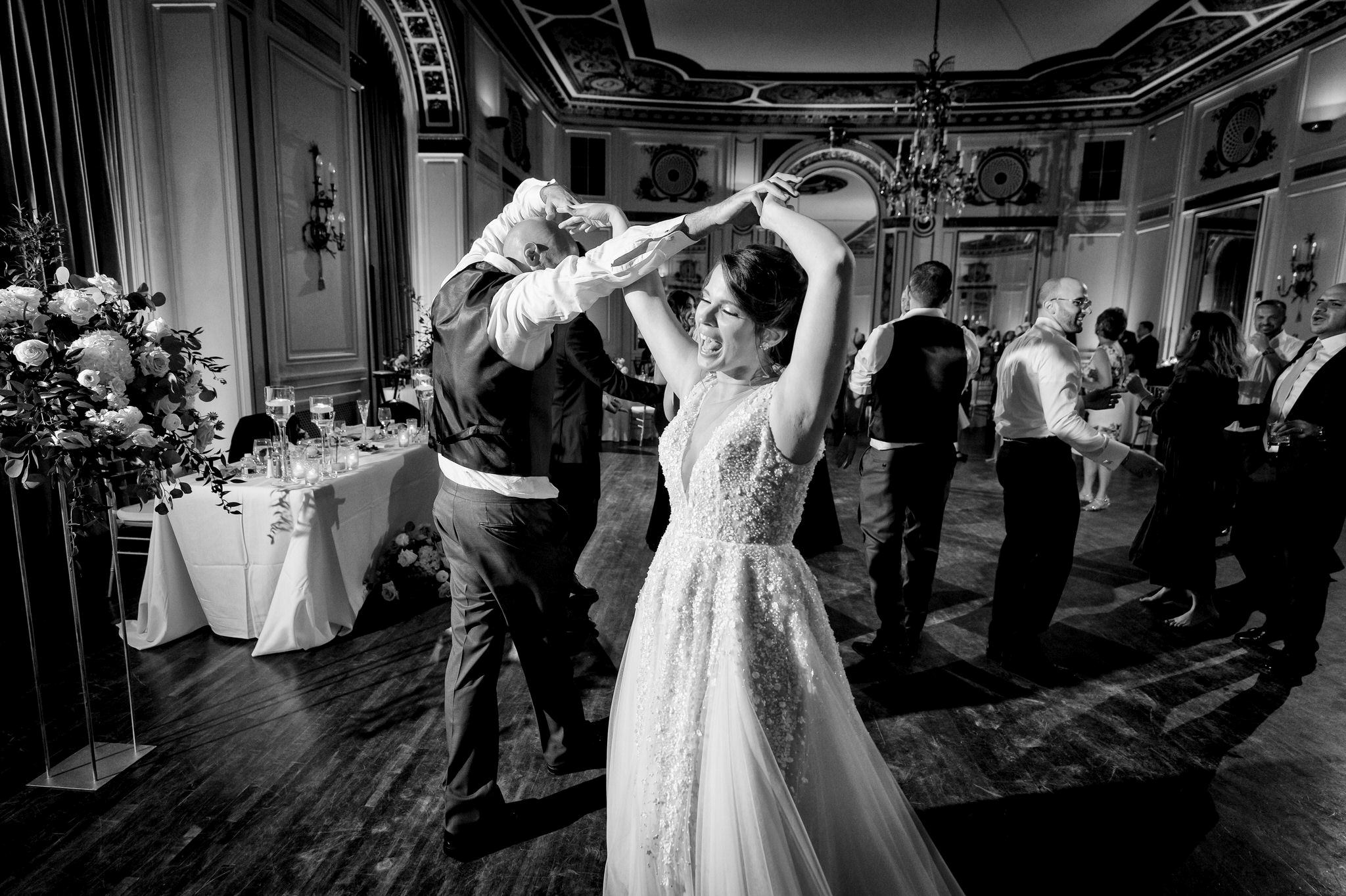 bride and groom dance during at a Colony Club wedding 