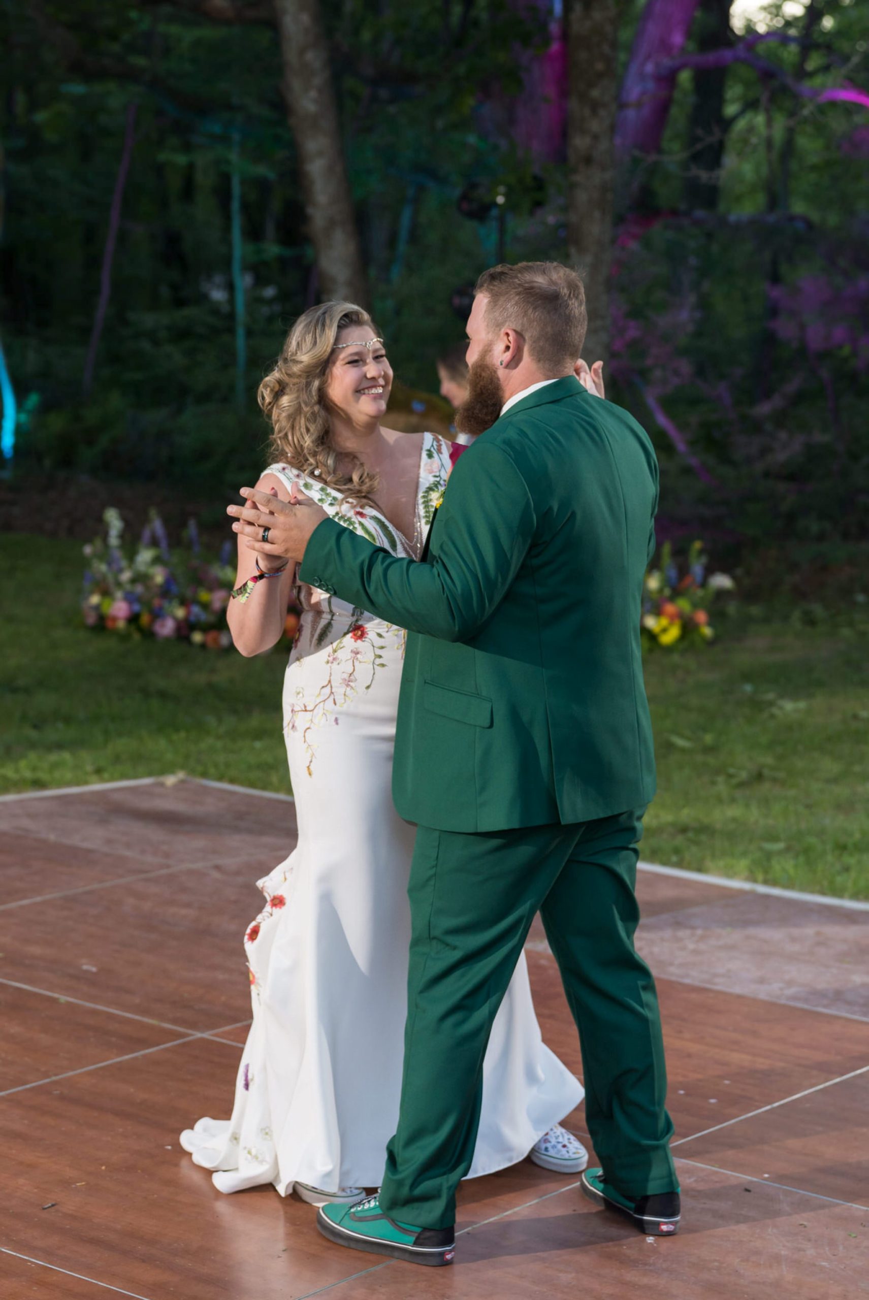 bride and groom dance at Electric Forest wedding