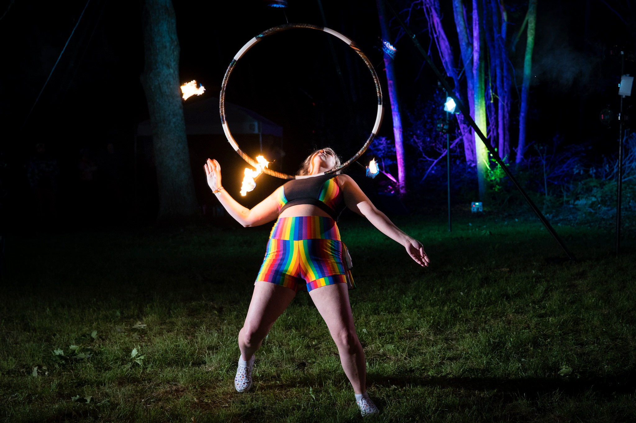 fire dancer at Electric Forest wedding