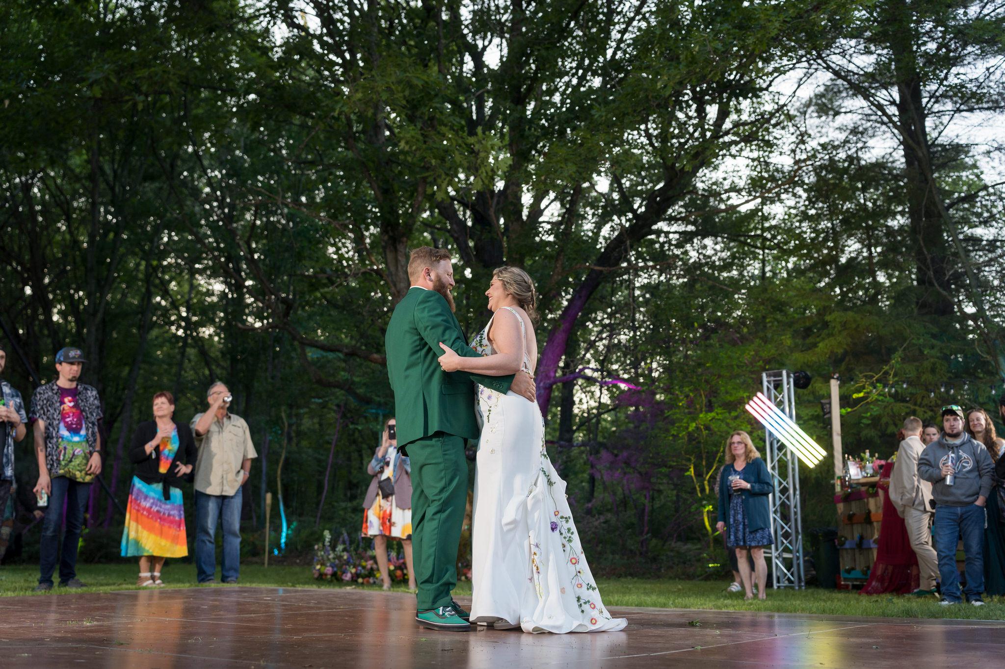 bride and groom dance at Electric Forest wedding