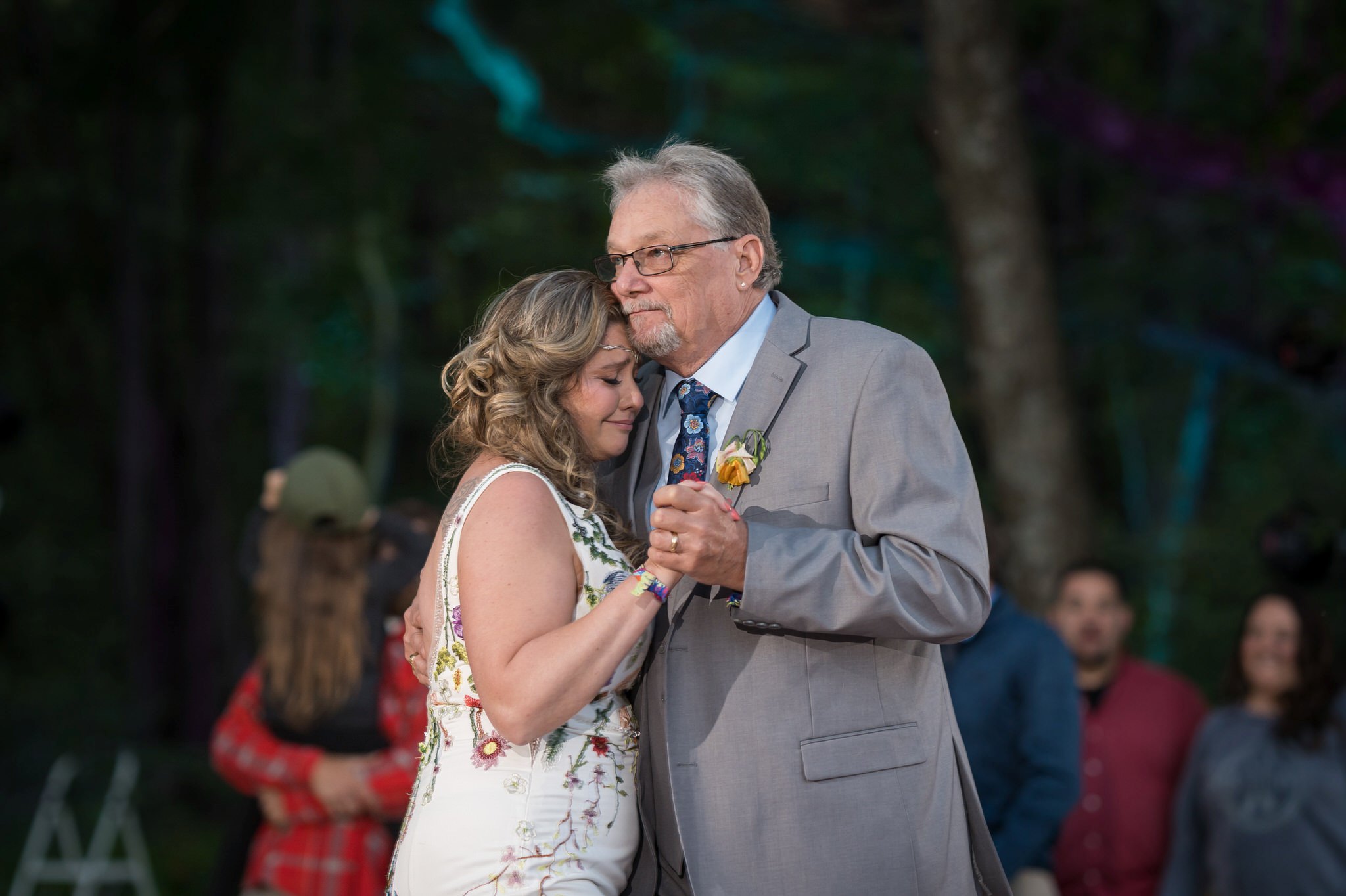 father and bride dance at outdoor EDM wedding