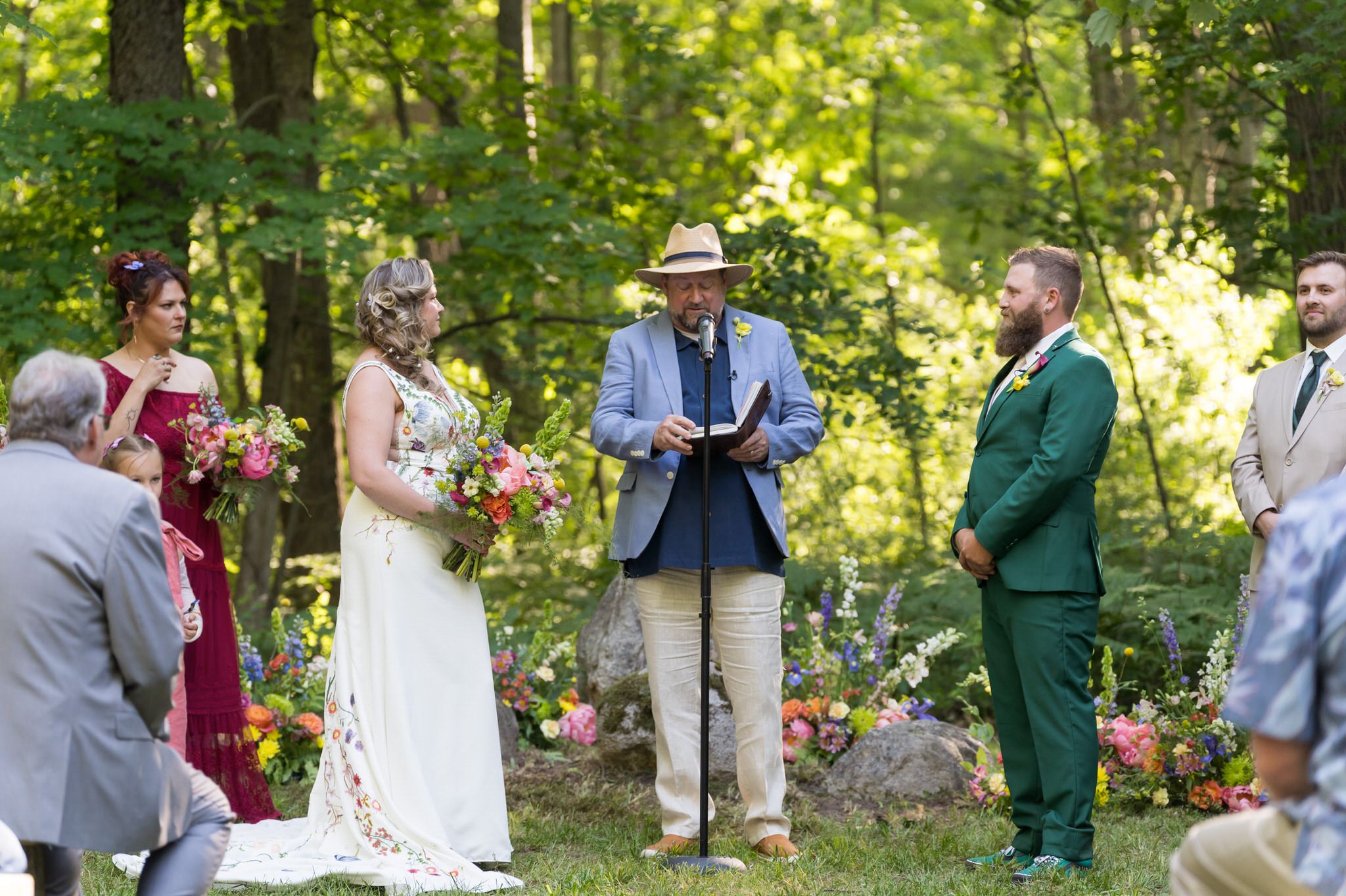 bride and groom look at each other during their outdoor ceremony