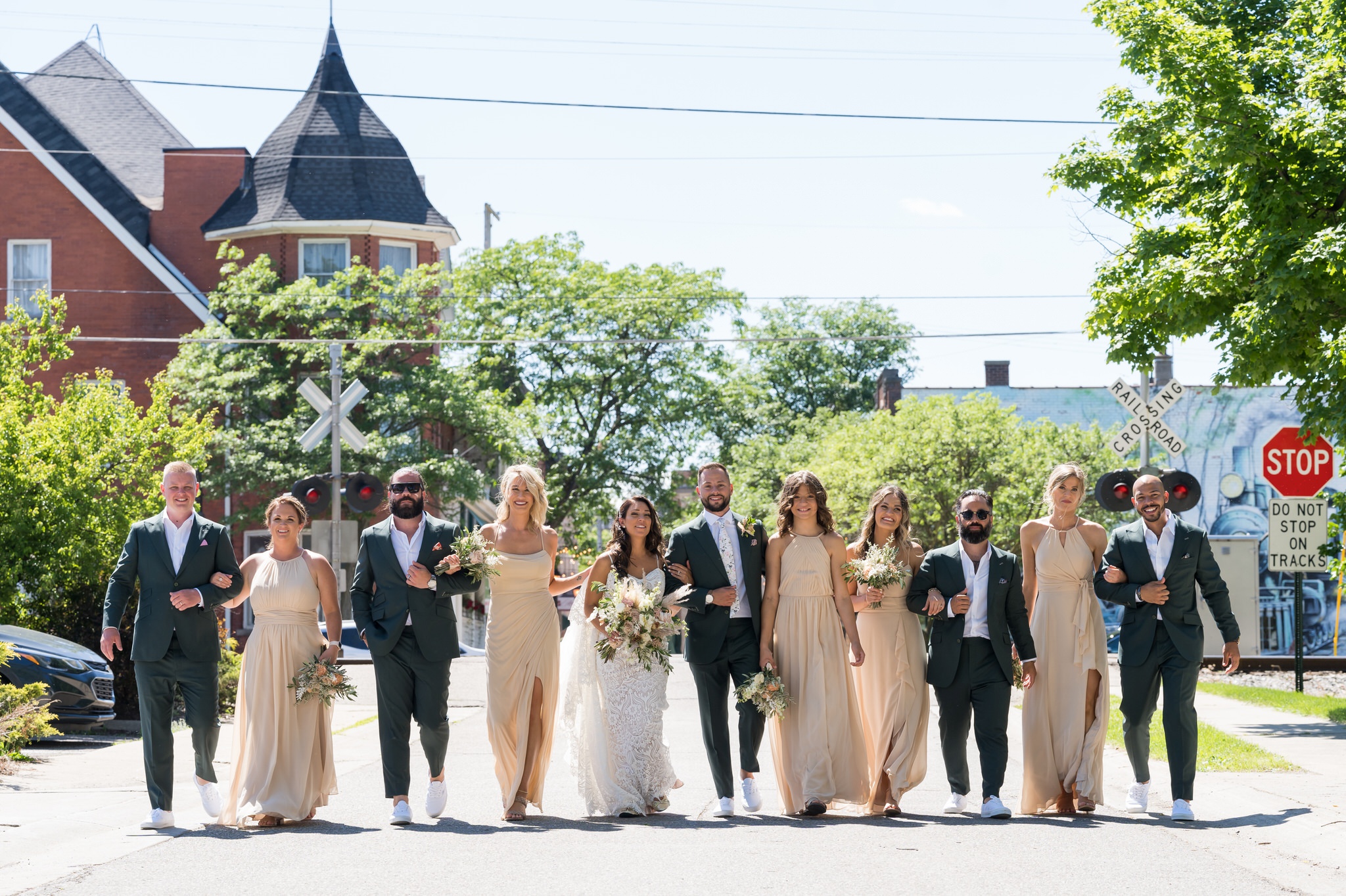 bridal party in downtown Holly, MI