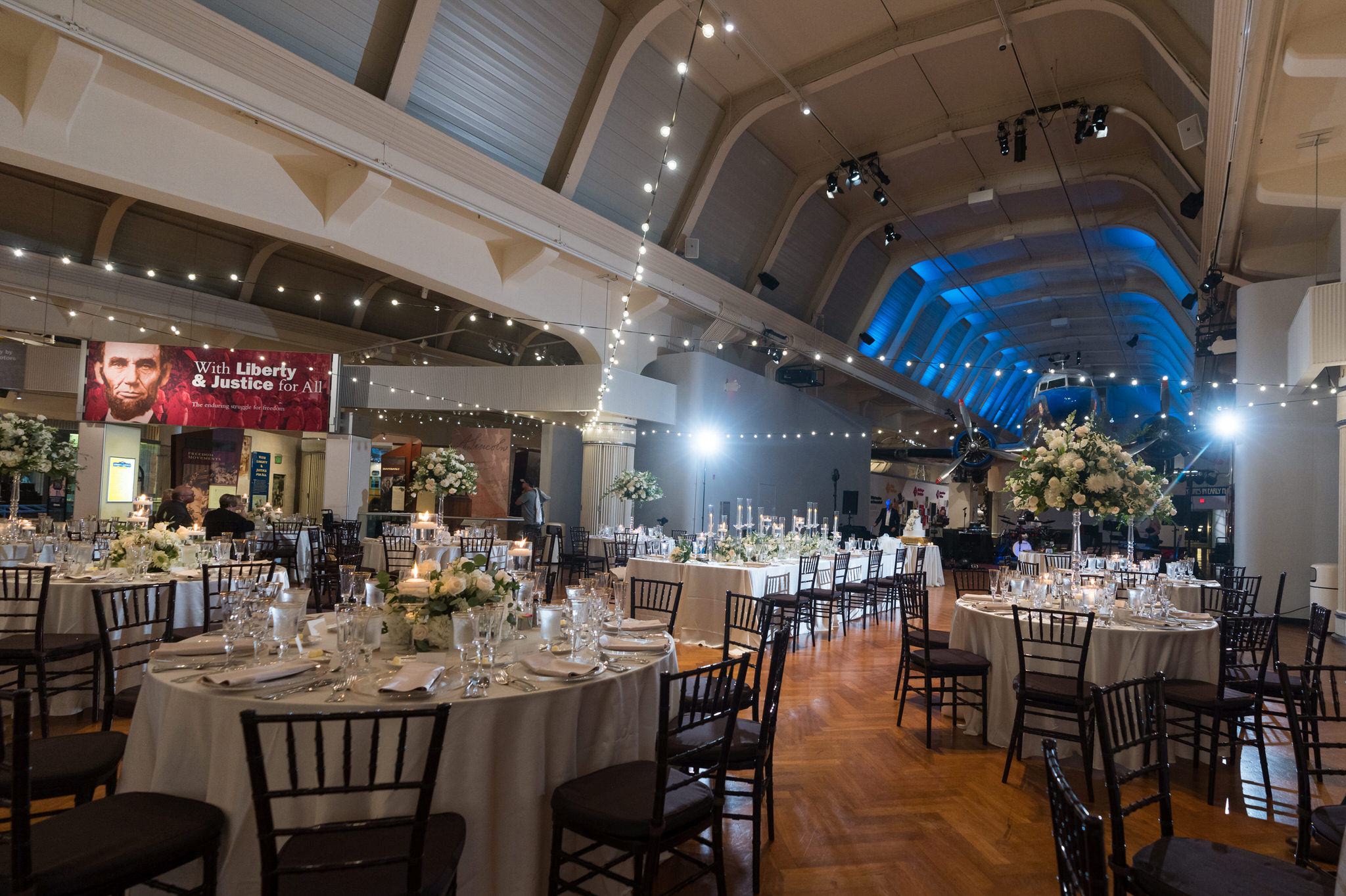 A Henry Ford Museum wedding reception set up.  