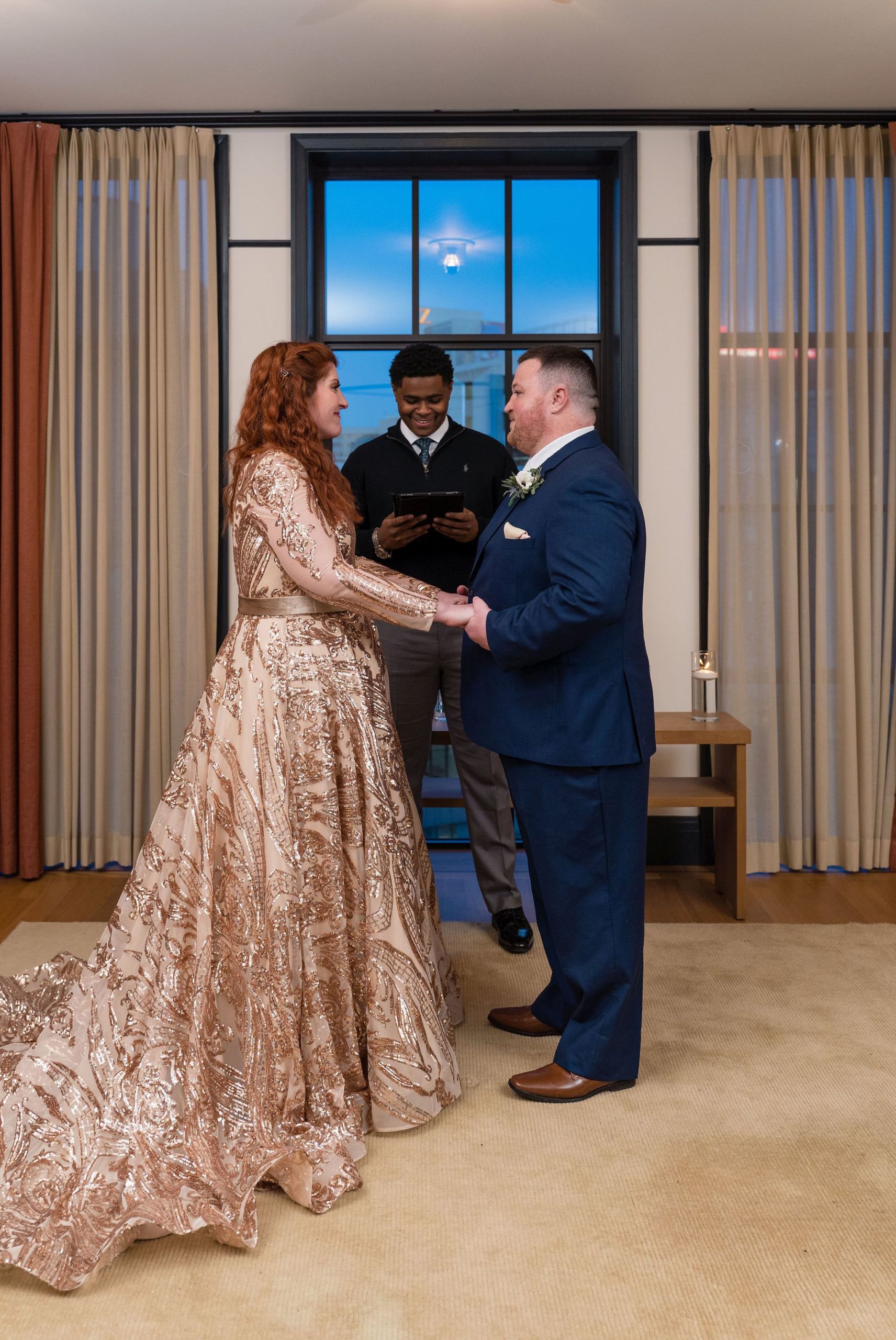 A couple marries in a secret Detroit elopement in a room at the Shinola Hotel. 