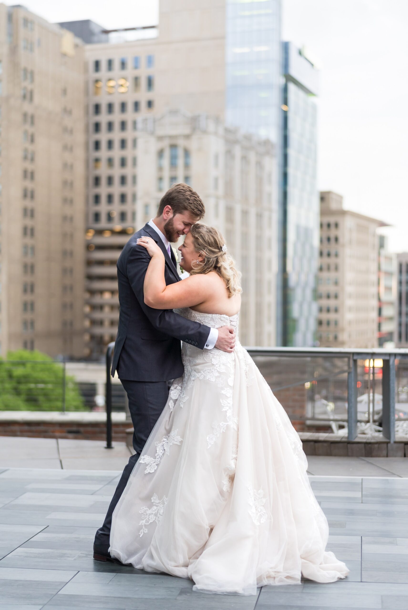 The bride and groom share their first dance at a Madison Building wedding in Detroit. 