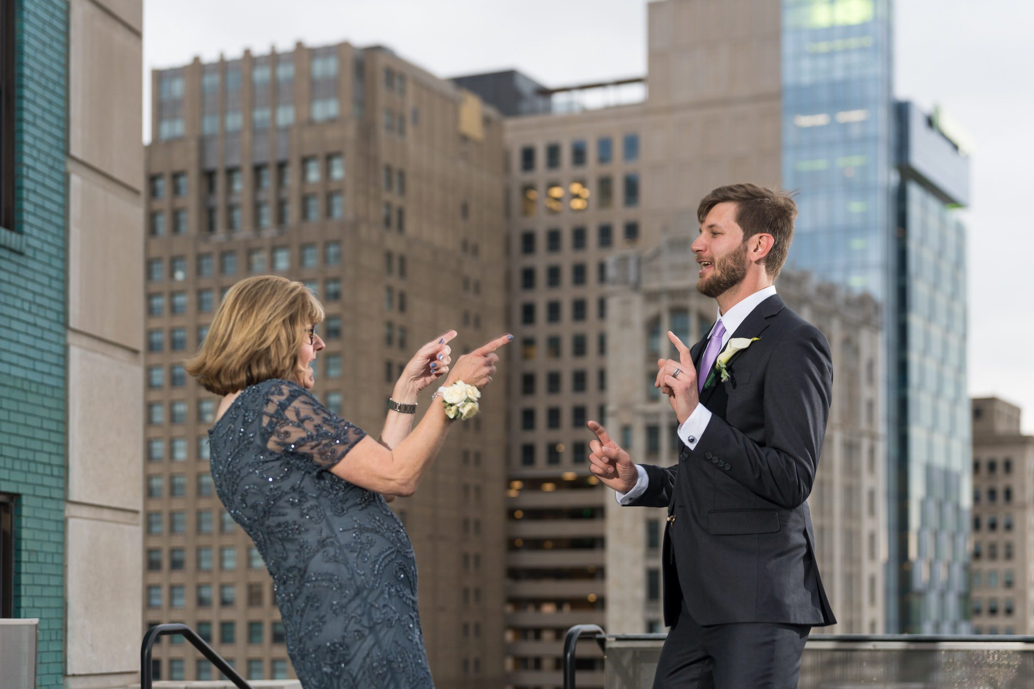 The groom and his mom share a first dance at a Madison Building wedding in Detroit. 