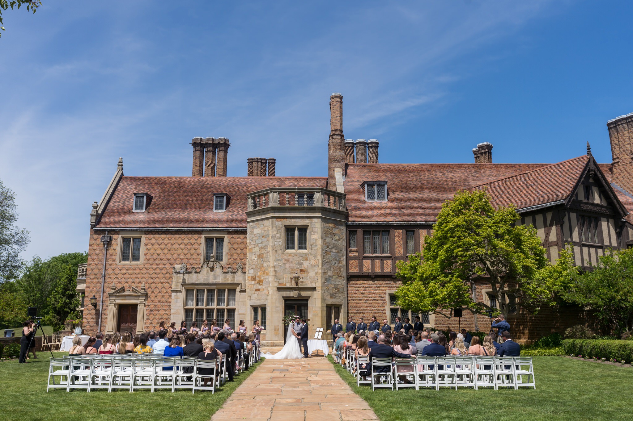 A wedding at Meadowbrook Hall in the Pegasus garden.