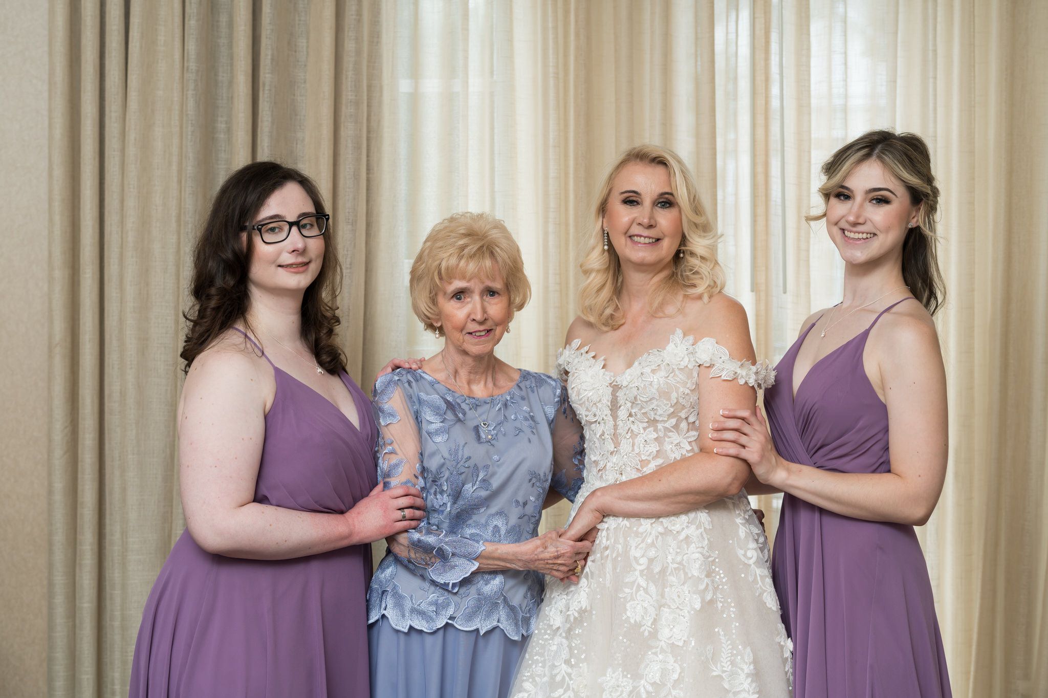 Three generations of women on a wedding day. 