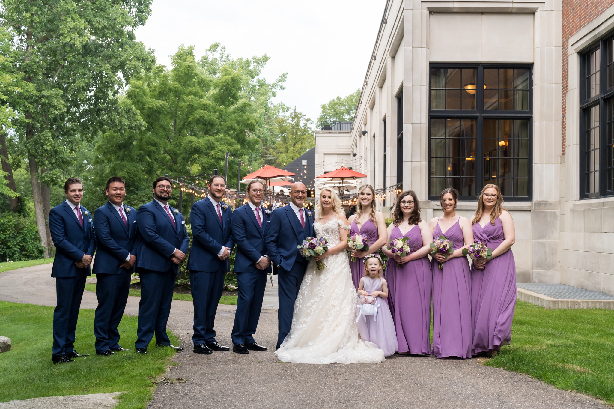 A bridal party poses outside during a Royal Park wedding. 