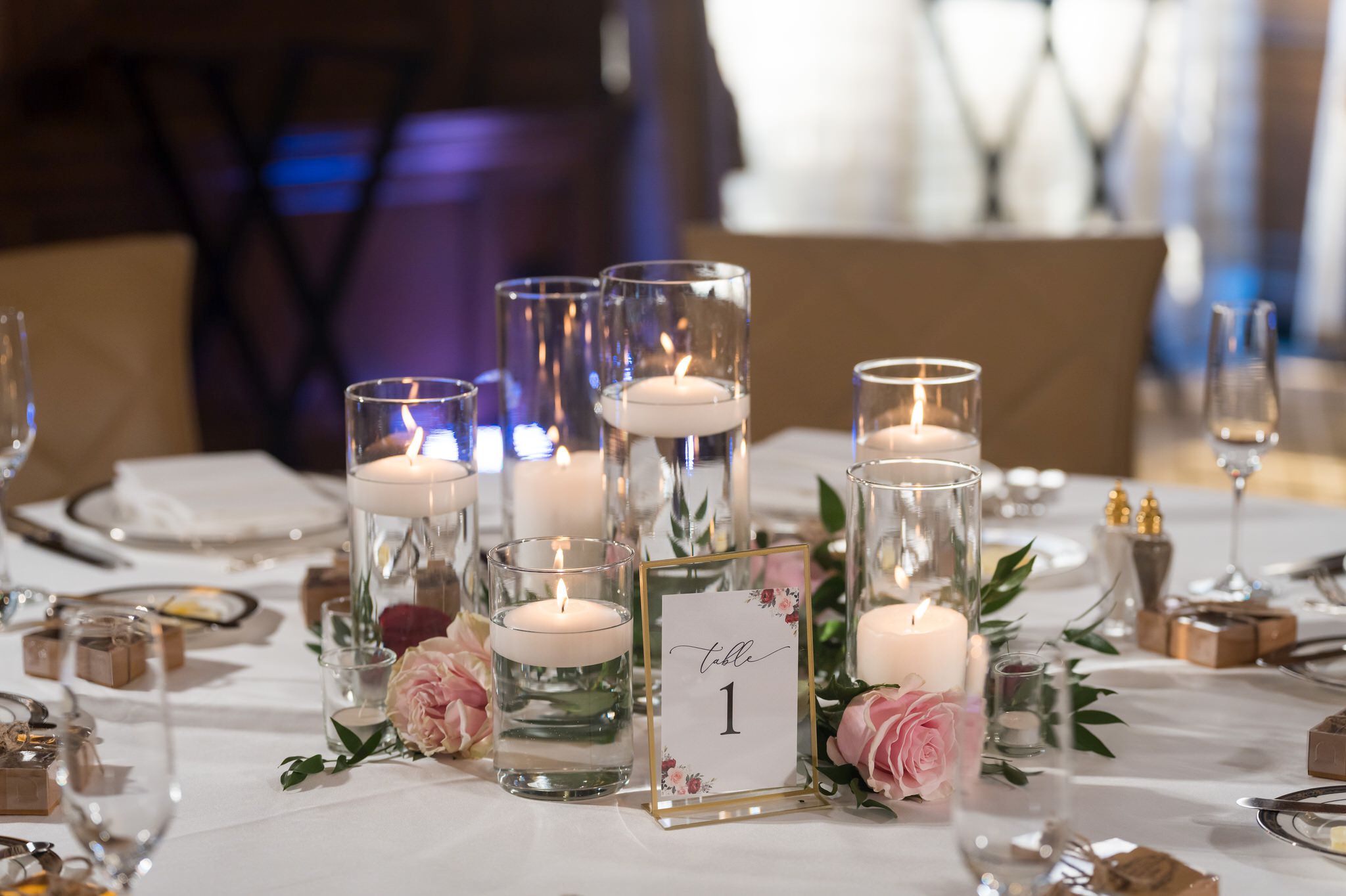 Centerpieces by Emerald City Design at a Detroit Athletic Club wedding.  