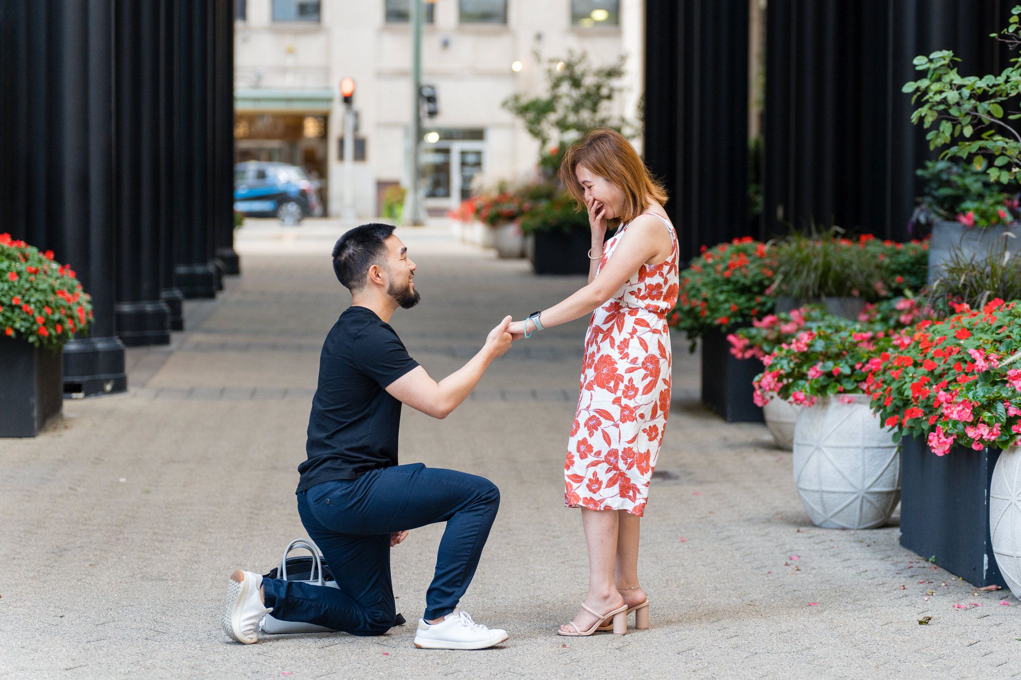 A gentleman asks for his girlfriend's hand in marriage at a Townhouse proposal.  