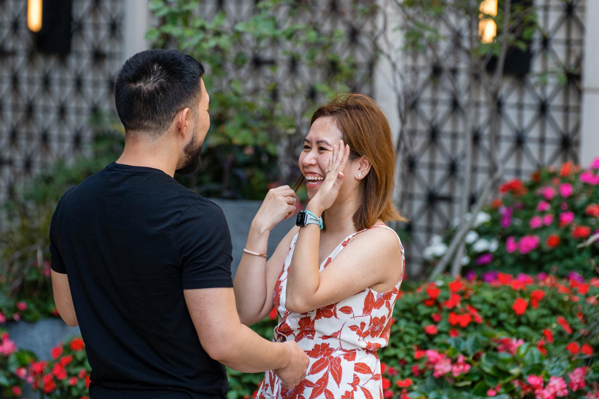 A new fiance shows off her ring and celebrates after a Townhouse proposal.  