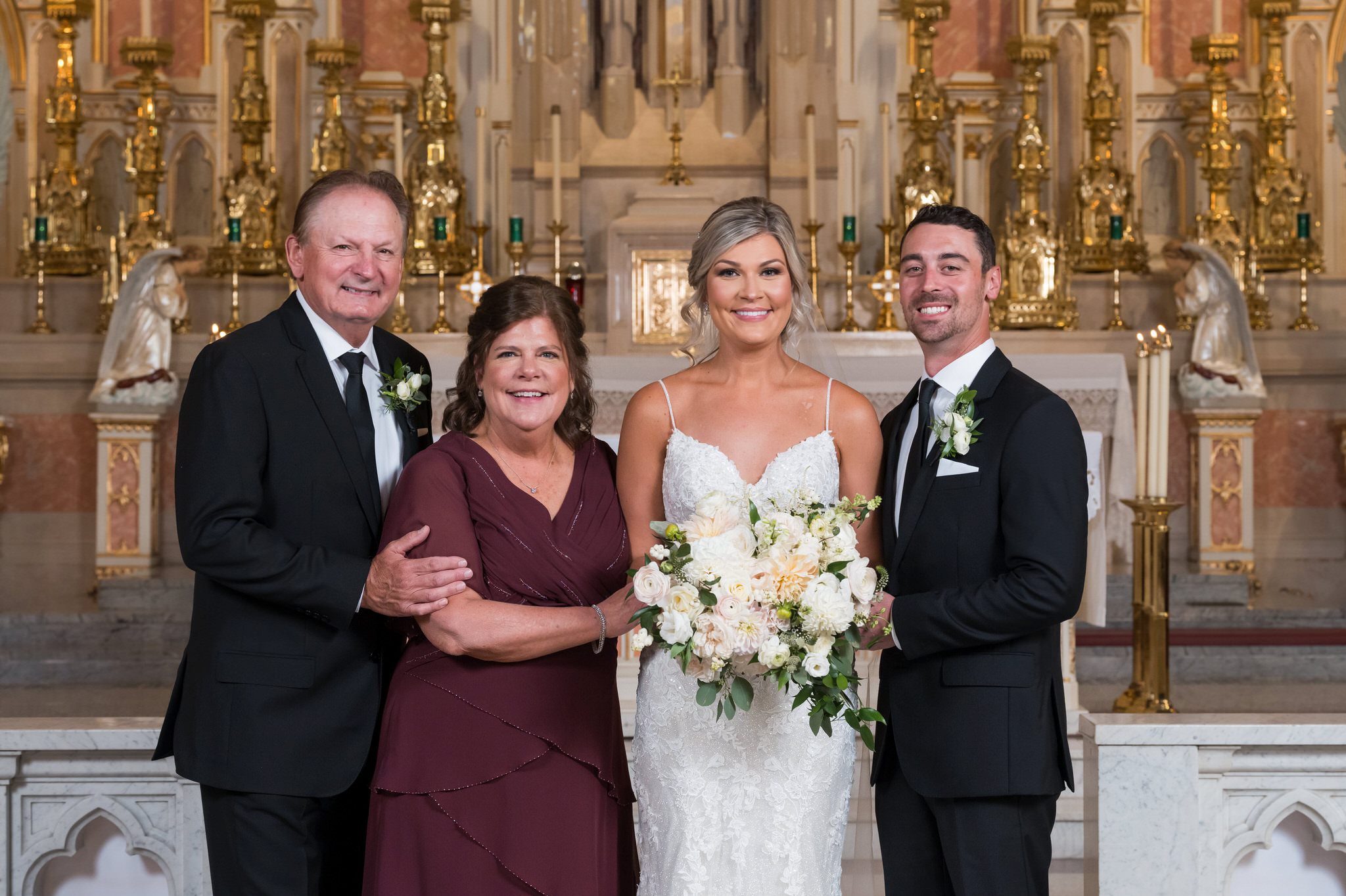 A wedding family formal at the Sweetest Heart of Mary Catholic Church.  
