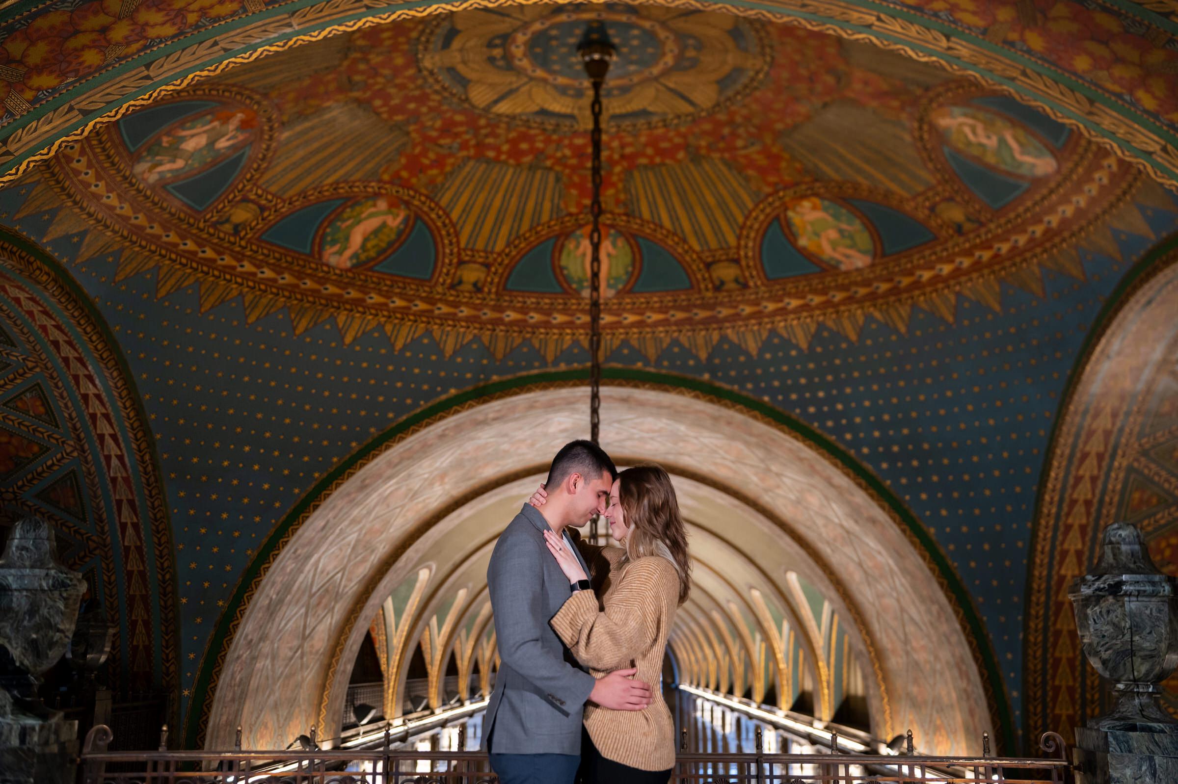 After their Fisher Building proposal, a couple hugs.  