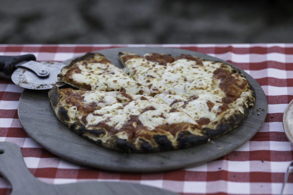 Pizza plated at Welcome Party at Quercia al Poggio 