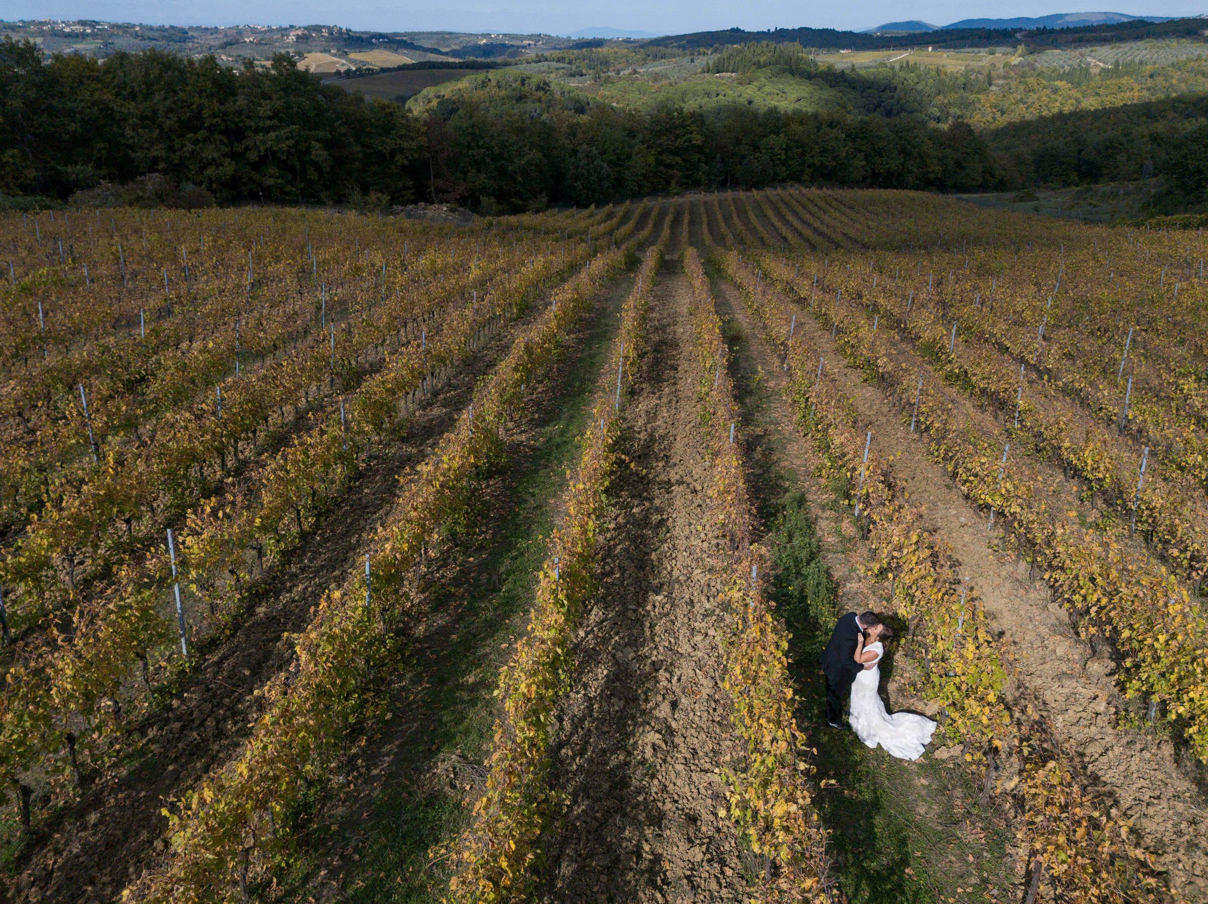 Kate and AJ in vineyards at Quercia al Poggio wedding