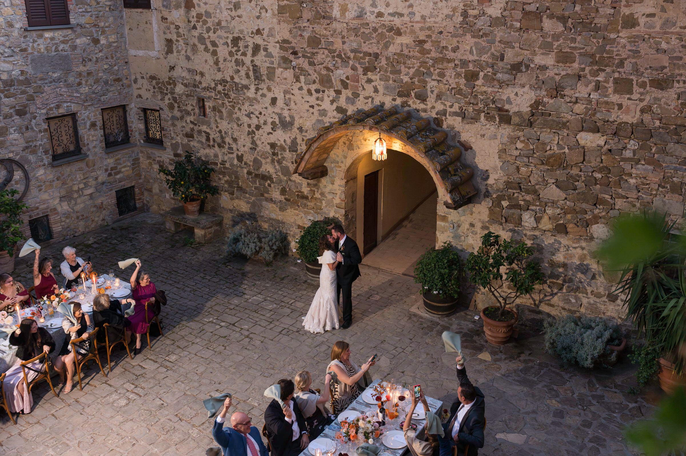 Bride and groom grand entrance during Quercia al Poggio wedding